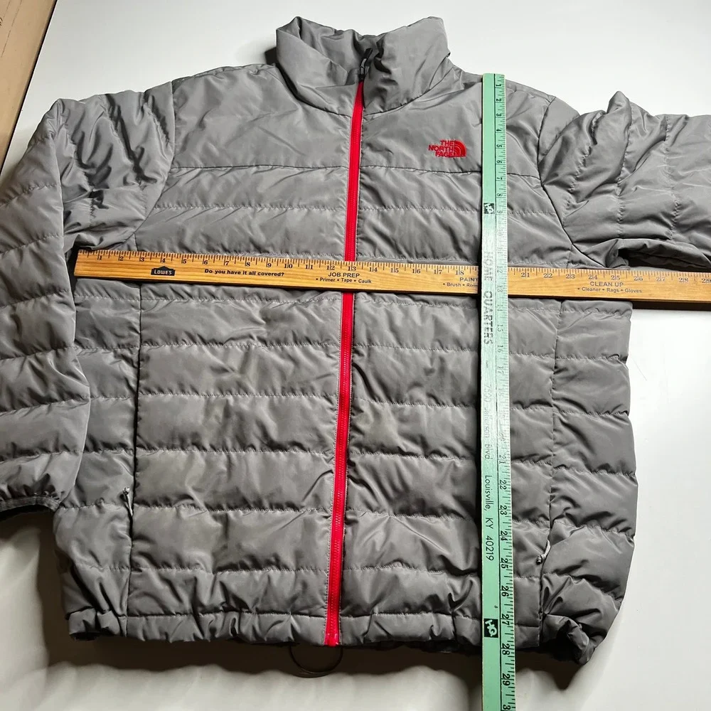 The North Face Mens 550 Down Puffer Jacket Grey Red Full Zip XL Regular